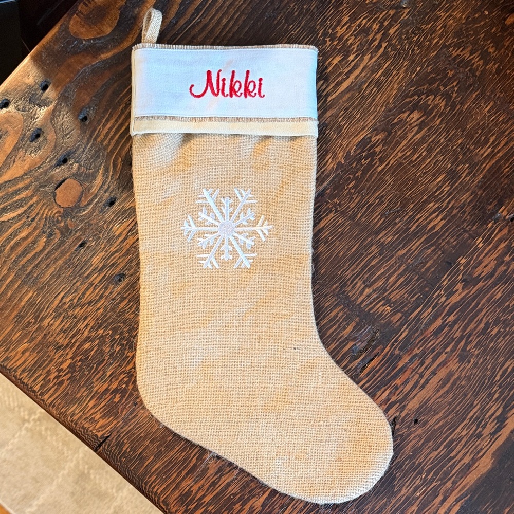 Festive Tan Stocking with Snowflake